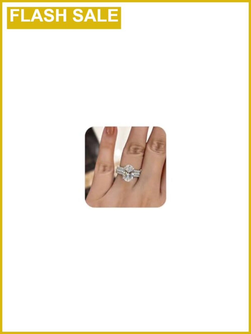3PC 925 Sterling Silver Oval Simulated Diamond Bridal Ring Set Size 8